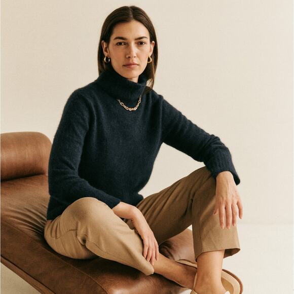 JAMES PERSE 100% Cashmere Brushed Charcoal Black Funnel Neck Sweater Sz 1/S {V6} - Picture 1 of 5